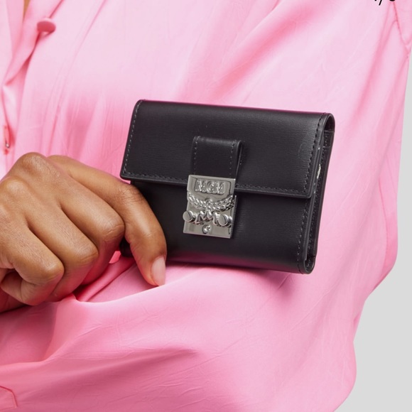 MCM Tracy Trifold Black Leather Mini Wallet - Picture 2 of 5